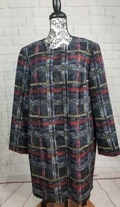 Nine West women's long sleeve geo print button front lined jacket pocket bb19